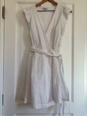 Madewell Cotton Wrap Tie Mini Dress Lined White Summer Flutter Sleeve Size M
